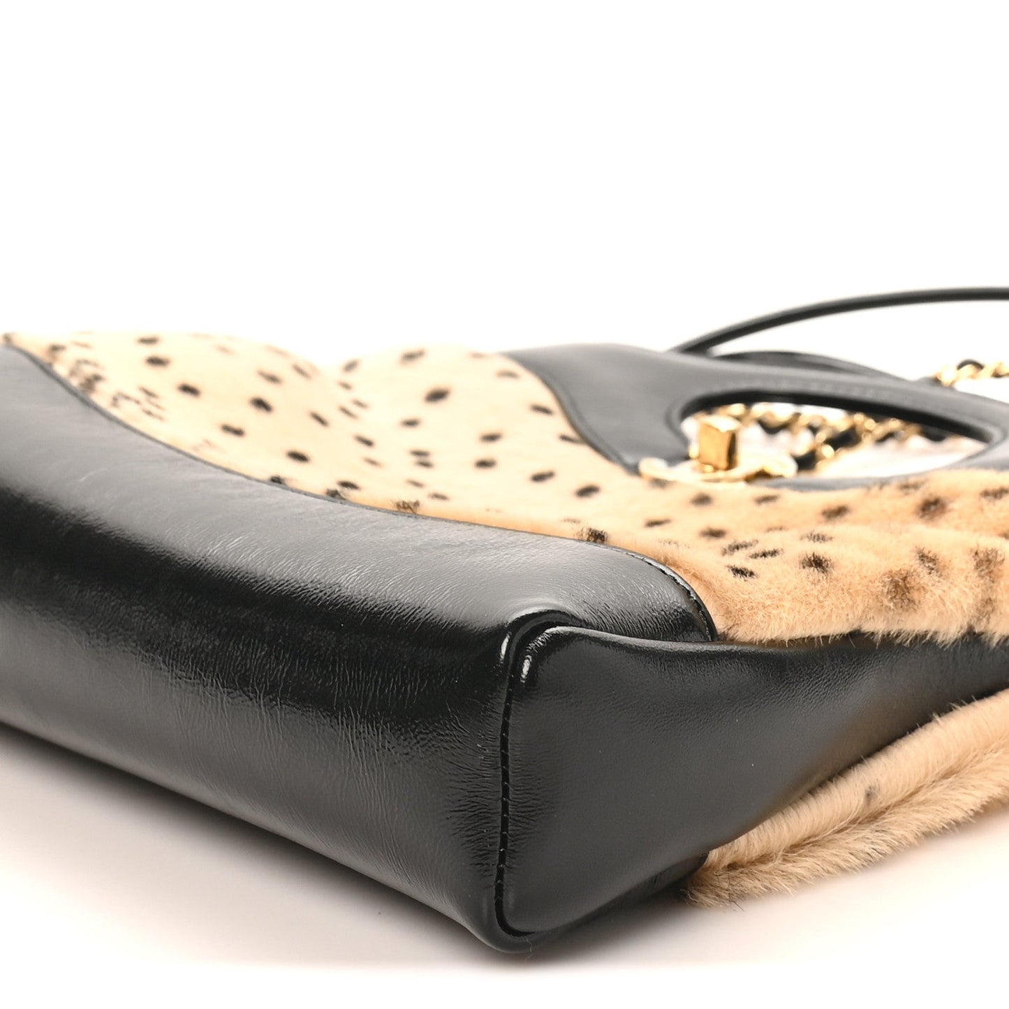 Shiny Lambskin Pony Hair Cheetah Printed Mini 31 Shopping Bag Light Beige Black