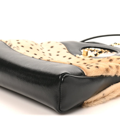 Shiny Lambskin Pony Hair Cheetah Printed Mini 31 Shopping Bag Light Beige Black