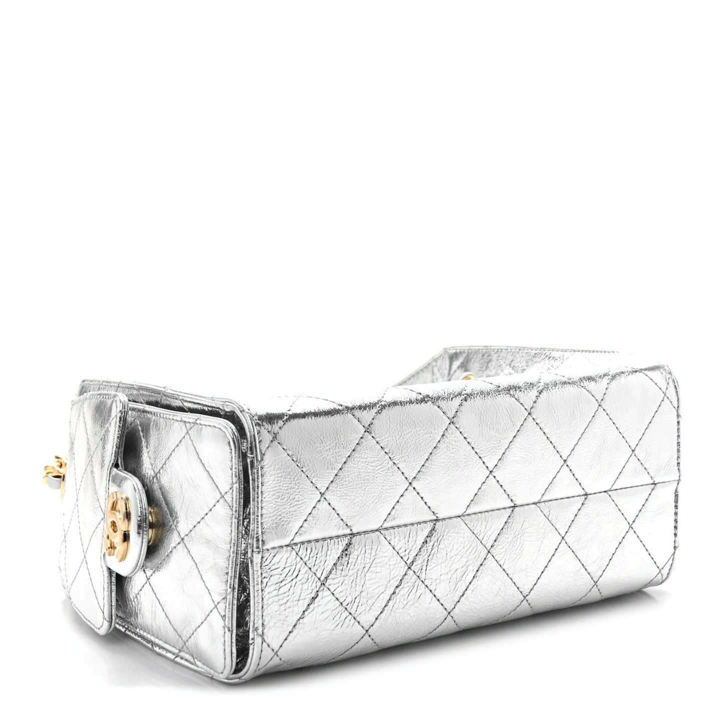 Metallic Aged Calfskin Mini Chanel 25 Handbag Silver