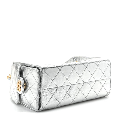 Metallic Aged Calfskin Mini Chanel 25 Handbag Silver