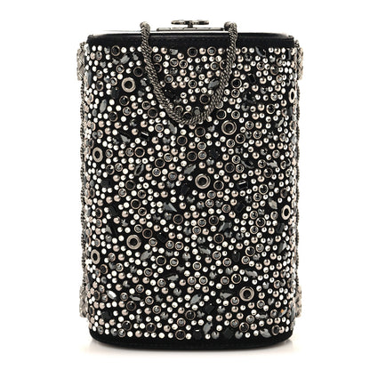 Crystal Calfskin Minaudiere Clutch Black