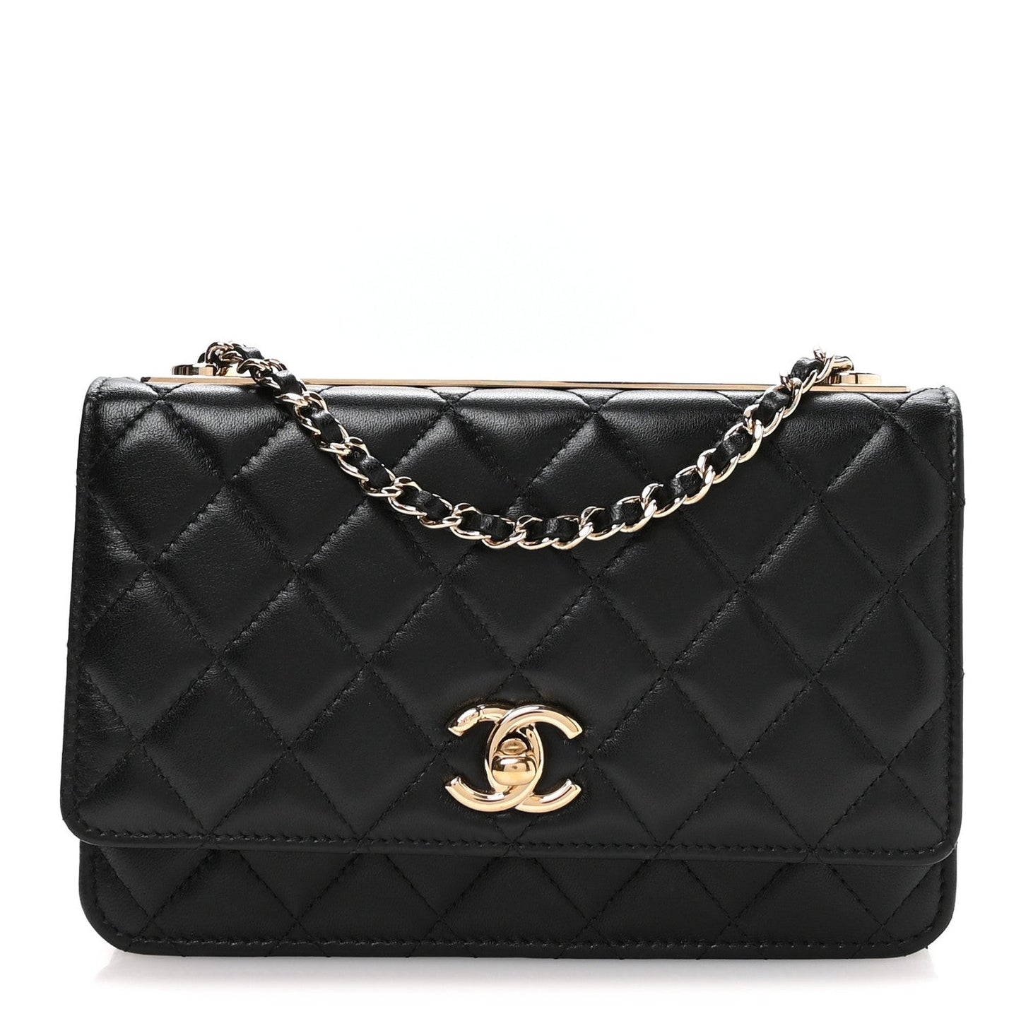 Lambskin Quilted Trendy CC Wallet On Chain WOC Black
