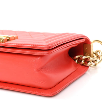 Lambskin Quilted Small Boy Flap Red
