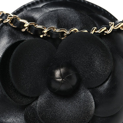 Lambskin Mini Camellia Bouquet Clutch With Chain Black