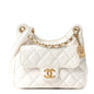 Shiny Crumpled Calfskin Quilted Small Wavy CC Hobo White
