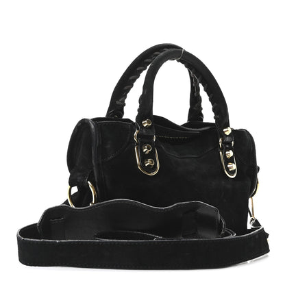 Baby Daim Suede Gold Metallic Edge Hardware Mini City Black