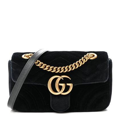 Velvet Matelasse Mini GG Marmont Shoulder Bag Black