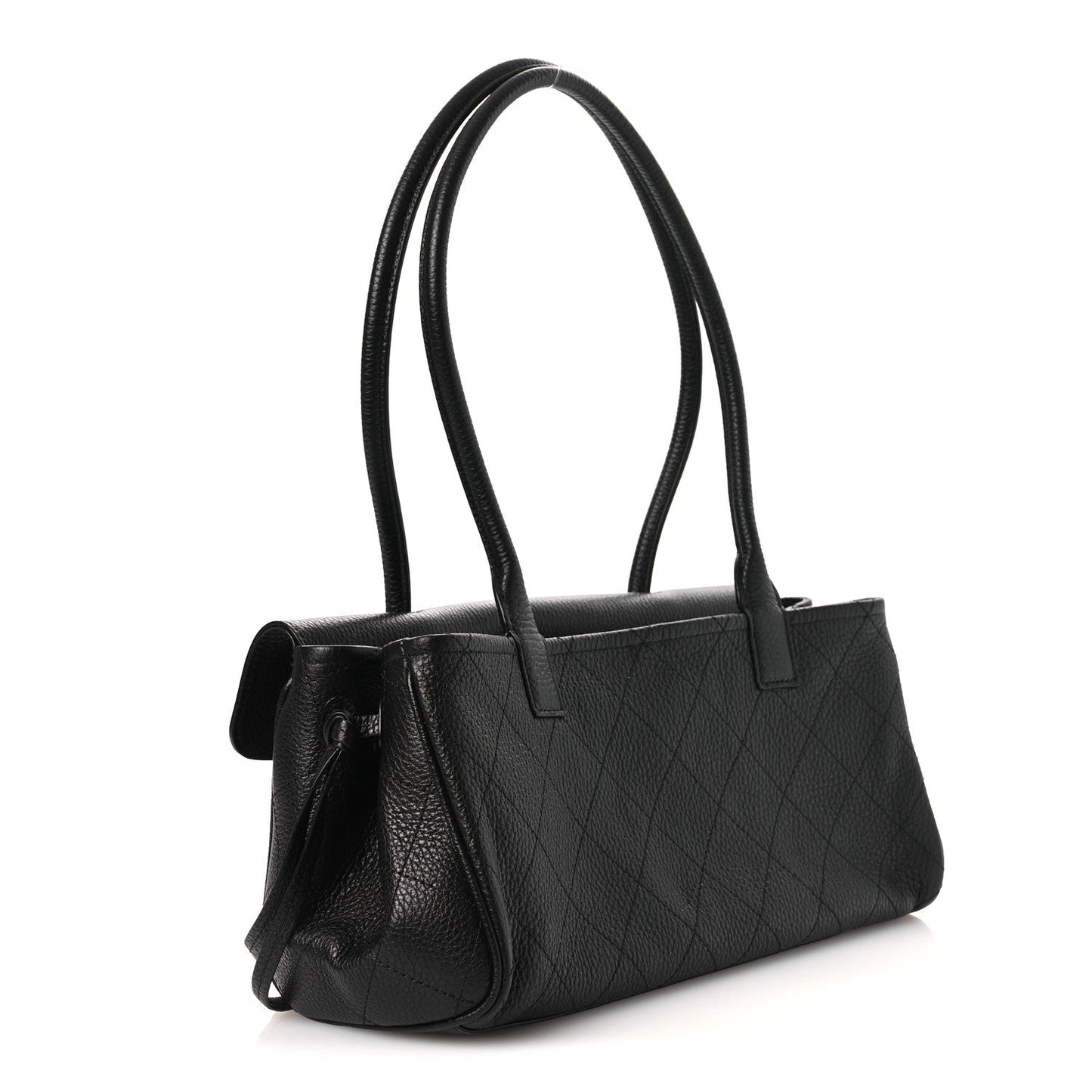 Grained Calfskin Stitched Urban Essentials Small Shopping Bag Black