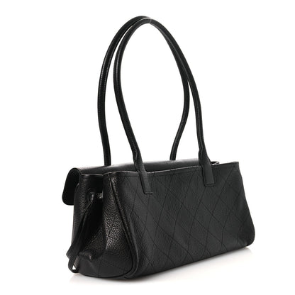 Grained Calfskin Stitched Urban Essentials Small Shopping Bag Black