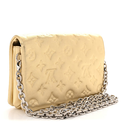 Metallic Lambskin Embossed Monogram Pochette Coussin Gold