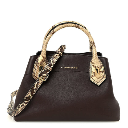 Grainy Calfskin Snakeskin Small Milton Satchel  Brown Natural