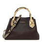Grainy Calfskin Snakeskin Small Milton Satchel  Brown Natural