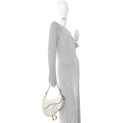 Grained Calfskin Saddle Bag White
