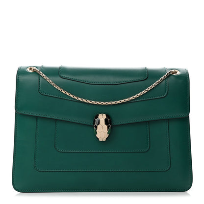 Calfskin Serpenti Forever Snake Strap Crossbody Bag Emerald Green