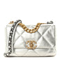 Metallic Lambskin Quilted Medium Chanel 19 Flap Silver