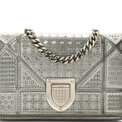 Metallic Patent Micro-Cannage Baby Diorama Flap Bag Silver