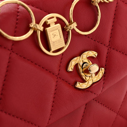 Calfskin Quilted Mini Charms Flap Red