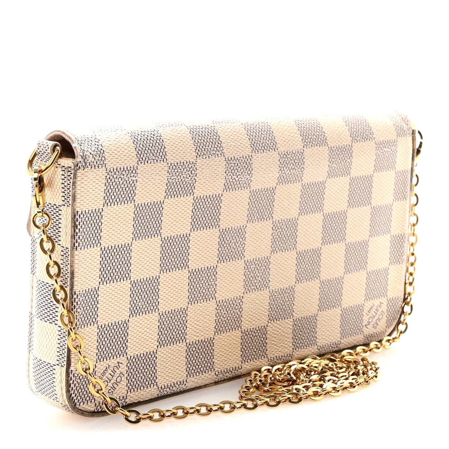 Damier Azur Pochette Felicie Chain Wallet Rose Ballerine