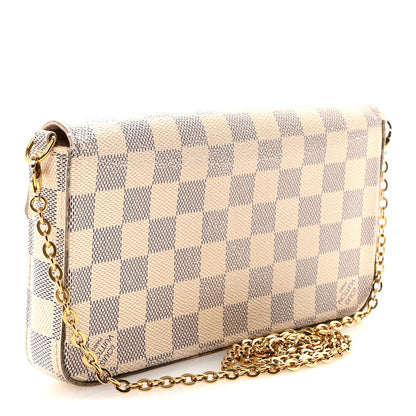 Damier Azur Pochette Felicie Chain Wallet Rose Ballerine