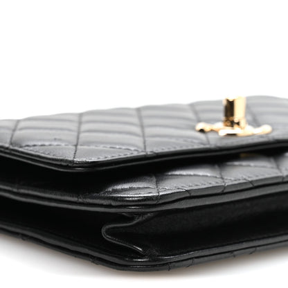 Lambskin Quilted Trendy CC Wallet On Chain WOC Black