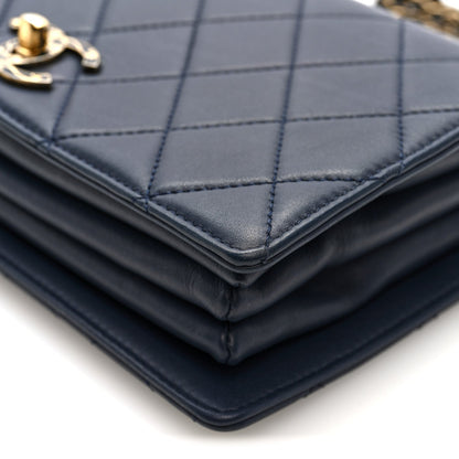 Lambskin Quilted Small Art Nouvelle Flap Bag Navy