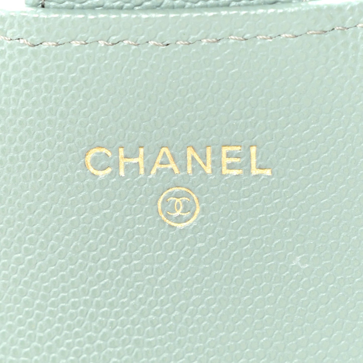 Caviar Quilted Phone Holder Wallet on Removable Chain Light Blue