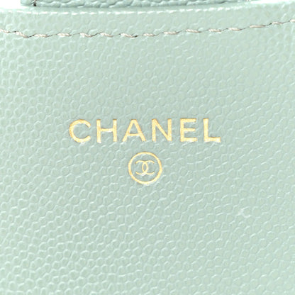 Caviar Quilted Phone Holder Wallet on Removable Chain Light Blue