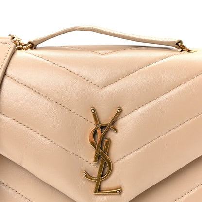 Calfskin Y Quilted Monogram Small Loulou Chain Satchel Dark Beige