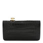 Calfskin Crocodile Embossed CC Clutch Black