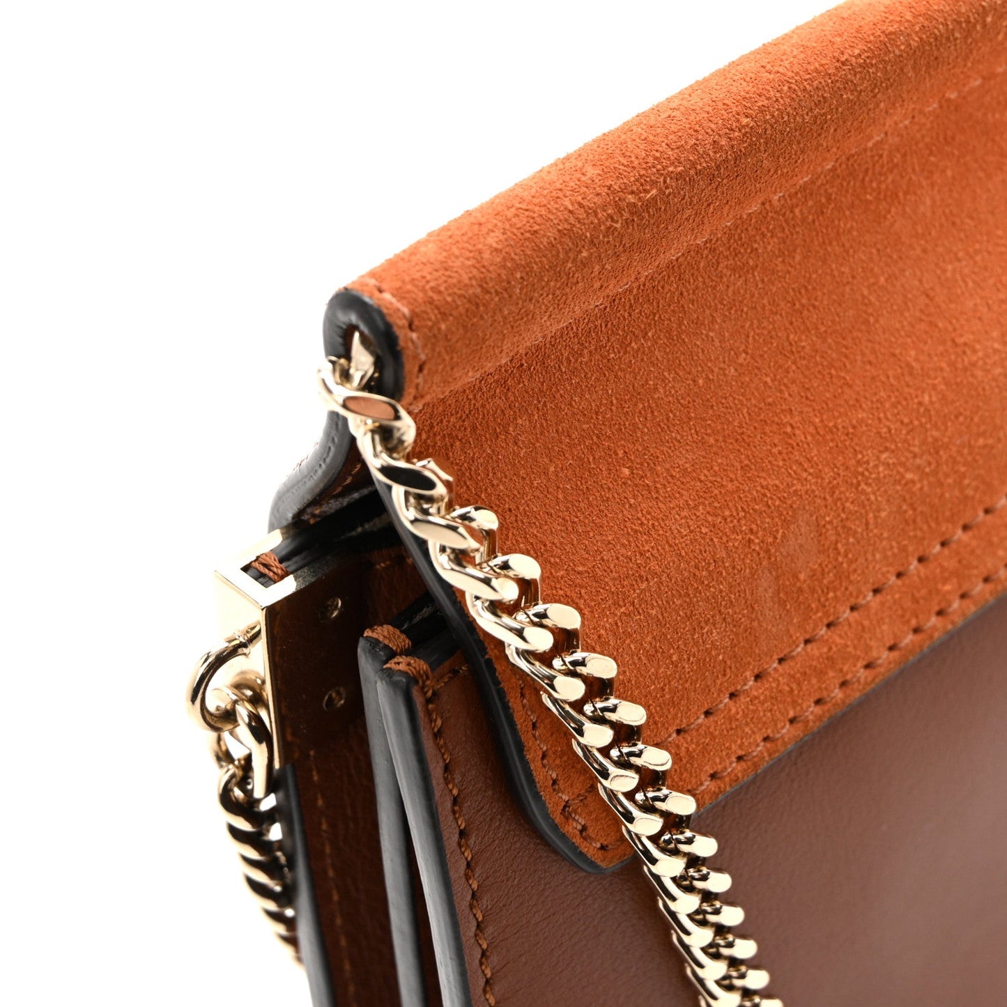 Calfskin Suede Mini Chain Faye Shoulder Bag Tobacco