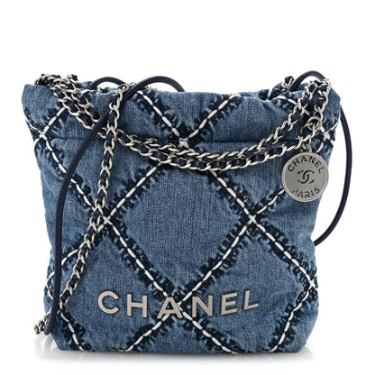 Denim Stitched Quilted Mini Chanel 22 Blue