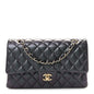 Iridescent Lambskin Quilted Medium Double Flap Black