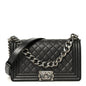 Metallic Lambskin Quilted Crystal Medium Boy Flap Grey