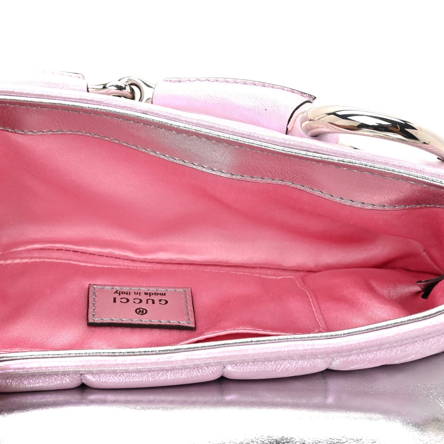 Iridescent Nappa Vertical Matelasse Small Maxi Horsebit Chain Shoulder Bag Escape Pink