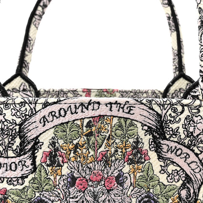 Canvas Embroidered Medium Around The World Book Tote White Multicolor