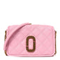 Grained Calfskin Quilted Double Stitched Small The Status Shoulder Bag Pink
