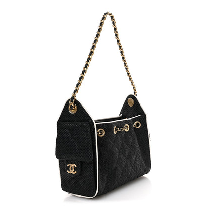 Braided Raffia Calfskin Quilted Mini Chanel 25 Handbag Black White