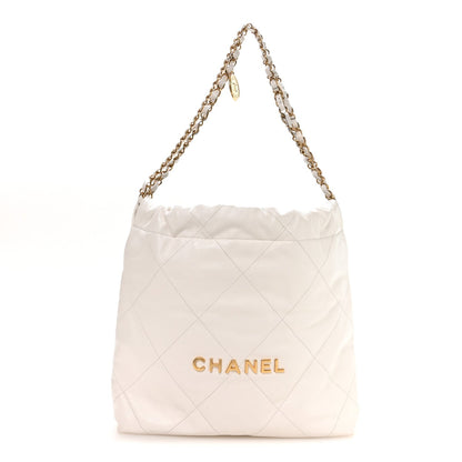 Shiny Calfskin Quilted Small Chanel 22 White