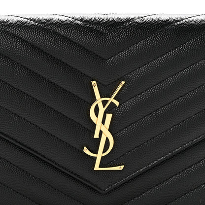 Grain De Poudre Matelasse Chevron Monogram Envelope Clutch Black