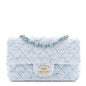 Tweed Quilted Mini Rectangular Flap Blue White Silver