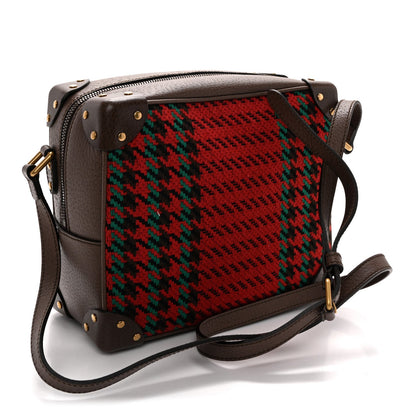 Cotton Wool Textured Calfskin Houndstooth Woven Square Messenger Bag Red Green Ivory Multicolor New Acero