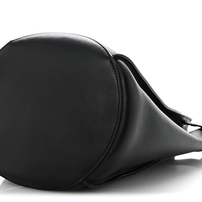 Supple Grained Calfskin Long Strap Big Bag Bucket Black