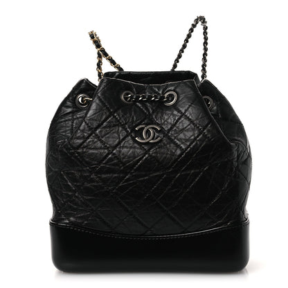 Aged Calfskin Quilted Small Gabrielle Backpack Black