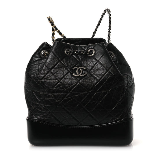 Aged Calfskin Quilted Small Gabrielle Backpack Black
