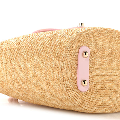Raffia Braided Lambskin Small Wicker Tote Beige Light Pink