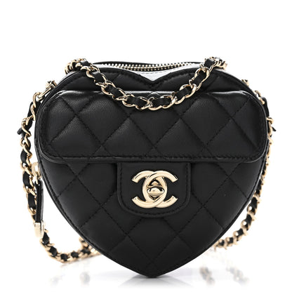 Lambskin Quilted CC In Love Heart Clutch With Chain Black