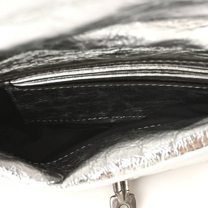 Metallic Crinkled Nappa Pillow Quilted Tiny Softie Bag Silver