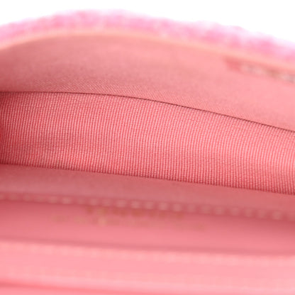 Tweed Quilted Flap Chain Waist Bag Pink