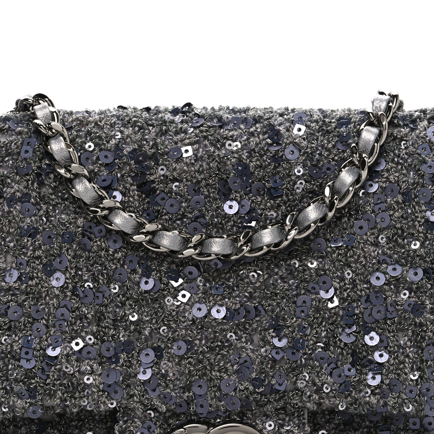 Sequin Quilted Small Single Flap Grey Dark Grey