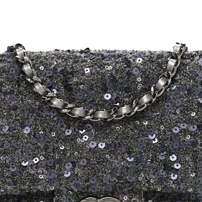 Sequin Quilted Small Single Flap Grey Dark Grey